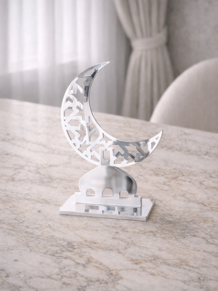 Silver mirror hilal stand 35 cm