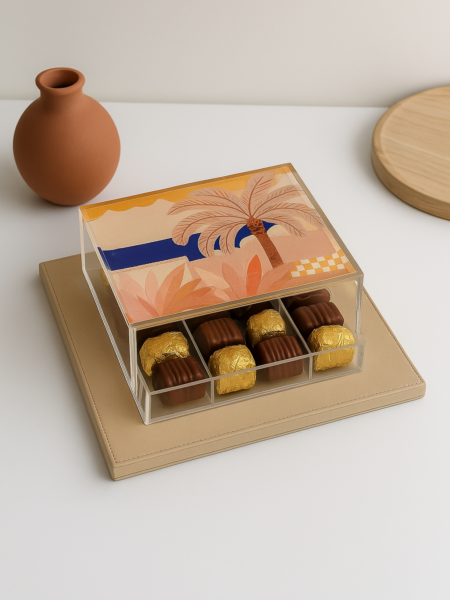 leather base & acrylic box box size 20x20x5 cm