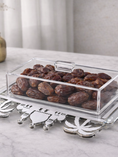 صينيه النخيل الفضي مع علبه 34x32 cm