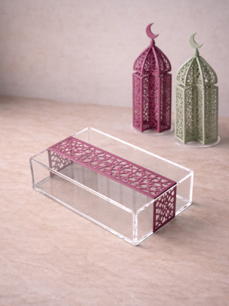 علبه مستطيله مع ديزاين اسلامي لون موف 30x20x5 cm